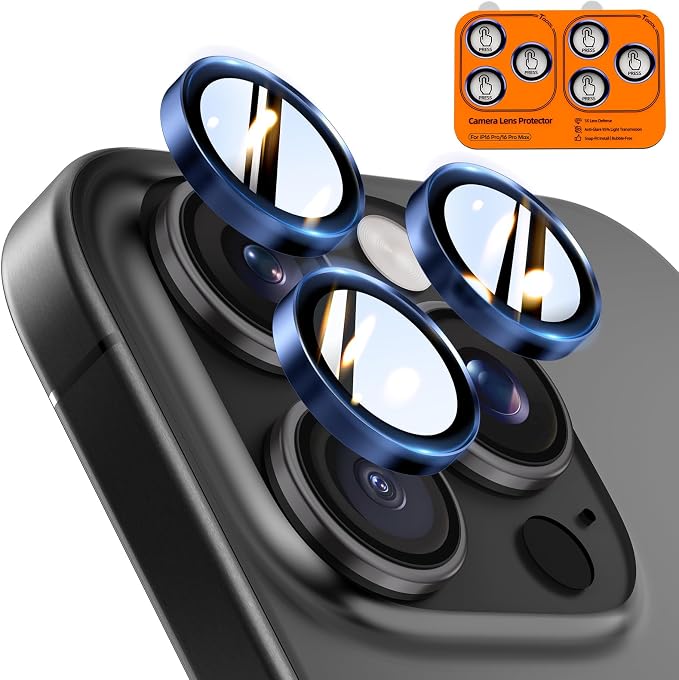 TOCOL for iPhone 16 Pro Max Camera Lens Protector/iPhone 16 Pro Camera Lens Protector Tempered Glass HD Individual Scratch Resistant Cover Accessories Case Friendly 2 Pack（Dark Blue） by TOCOL