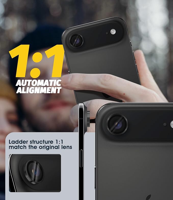 (3 Pack) Orzero Camera Lens Protector for iPhone Air 2025 / iPhone 17 Air, [EZ Install] [Case-Friendly] 9H Tempered Glass CD Pattern Lens Cover, Military-Grade Shockproof, HD Clarity Anti-Glare - Black - Image 4