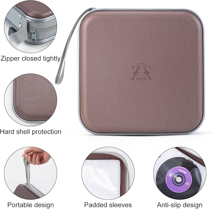 alavisxf xx CD Case, 48 Capacity Hard Plastic Zipper Disc Wallet for Car | DVD Holder, Portable Hand Strap, Anti-Slip Sleeves, Scratch-Resistant Sleeves, Disc Storage Organizer, for Home Office Travel - Image 3