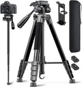 CAMBOFOTO 73" Camera Tripod and Monopod, Aluminum Tripod Stand/Black | for Professional Camera/Mirrorless/DSLR/Cell Phone/Camcorder/GoPro, with Phone Holder/Travel Bag by CAMBOFOTO