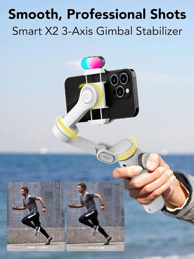 AOCHUAN Smart X2 3-Axis Gimbal Stabilizer for Smartphone with Adjustable RGB Fill Light, Built-in 20cm Extension Pole Selfie Stick, OLED Screen for Night Shots, Video Recording,X2 KIT White - Image 4