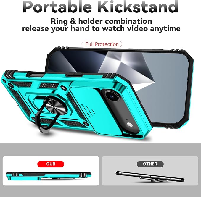 SunStory Phone Case for iPhone Air Case with HD Screen Protector & Slide Camera Cover & Rotated Ring Kickstand, [Military-Grade] Phone Case for iPhone 17 Air, Teal - Image 2