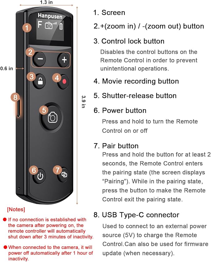 for Fujifilm Camera Remote Control, Hanpusen Rechargeable Wireless Shutter Release with OLED Screen for Fujifilm X100 VI/X-M5/X-T30 II/X-E5/X-T5/X half/X-H2S/X-T30/X-T4/X-T3/X-S20/X-S10/X-T50/X-H2 - Image 7