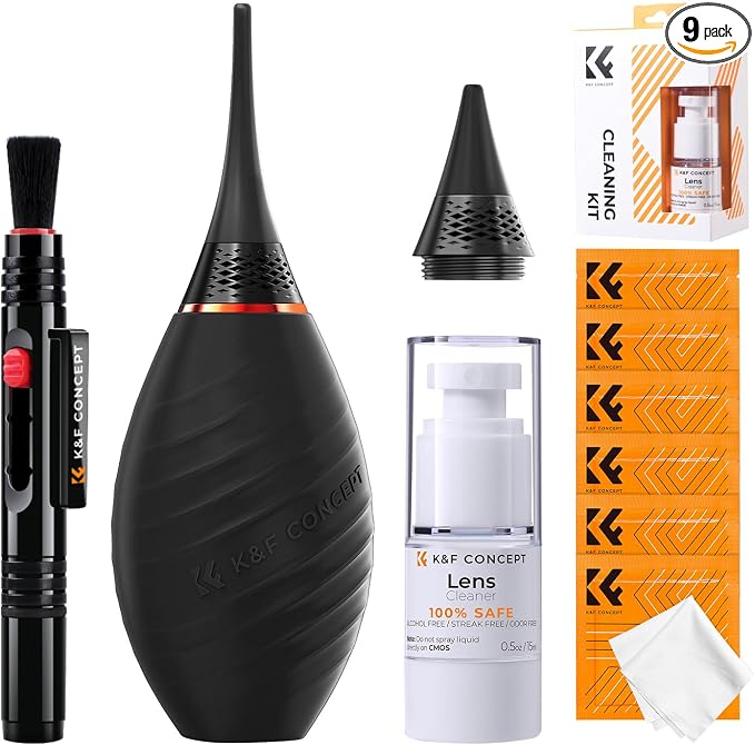 K&F CONCEPT 10-in-1 Photo Camera Cleaning Kit for Lensc,Camera, Cell Phones | Strong Blower with Short & Long Nozzle,Safe Cleaning Solution, Multifunctional Pen,Microfiber Cloth,for Canon Nikon Sony,MK04 by KFCONCEPT