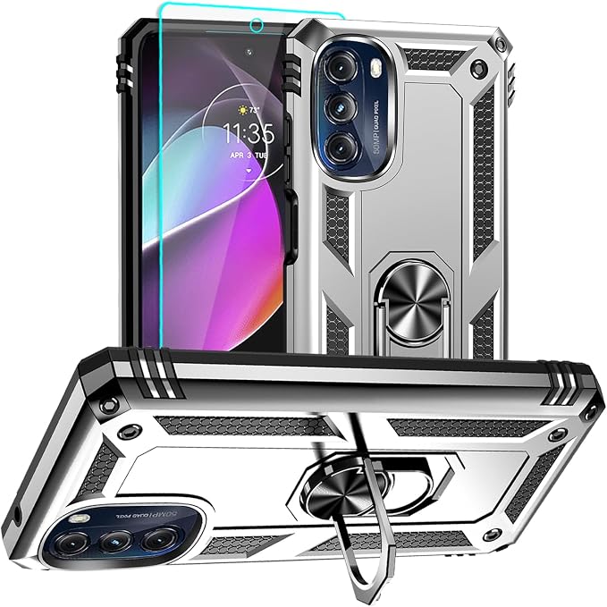 for Moto G 5G 2022 Case, Motorola Moto G 5G Case with HD Screen Protector, [Military Grade 16ft. Drop Tested] Ring Shockproof Protective Phone Case for Motorola G 5G 2022,Sliver by Aozuoton