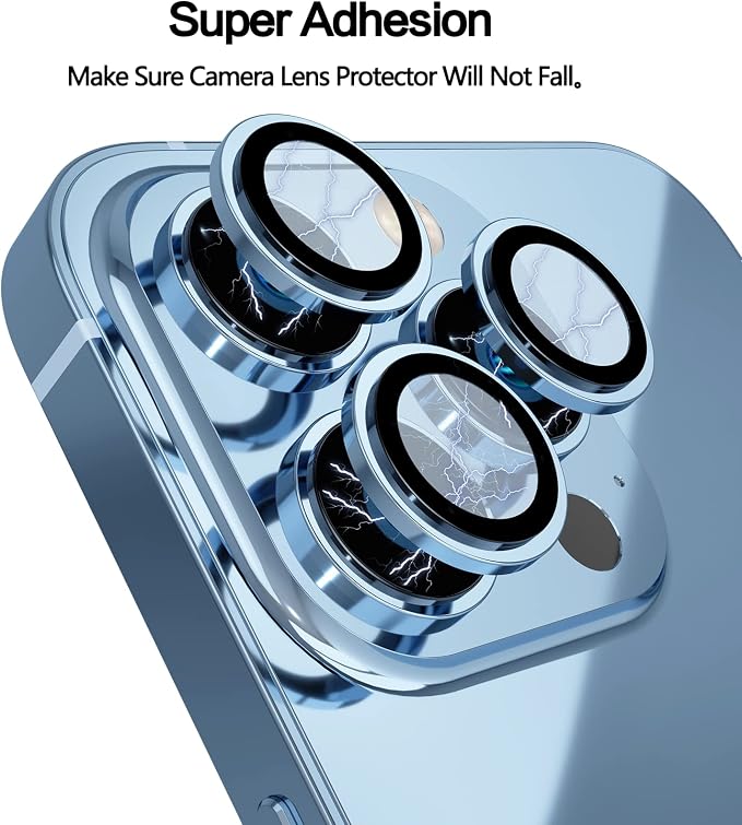 YWXTW [3+1] [Upgraded] Camera Lens Protector for iPhone 13 Pro Max 6.7 Inch/iPhone 13 Pro 6.1 Inch, [Keep Original Camera] [Installation Frame] Tempered Glass Camera Lens Cover, 1 Set (Sierra Blue) - Image 4