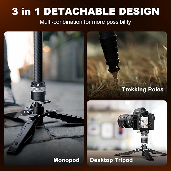 One-Click Lifting Monopod with Feet, 65’’ Travel Monopod with 360° Ball Bowl Head, Lightweight Camera Tripod with Arca Quick Release for Canon Nikon, DSLR Cameras, Max Load 22lbs/10kg (M1S) - Image 3