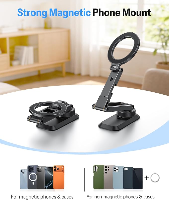 OMOTON Magnetic Phone Mount for Tripod Camera with Arca Base Cold Shoe 1/4" | Aluminum 360° Adjustable, Detachable Base with Magnet for Steel Surface for Gym Golf Cart Video Recording, for iPhone Android - Image 5