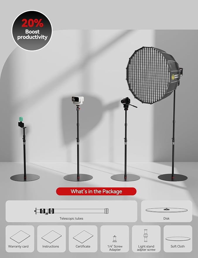 iFootage RB-A500 Heavy Duty Round Base Light Stand 79" Monopod | Telescoping Monopod with 22lbs/10kg Load Capacity, Space-Saving Tripod Alternative for Camera Video Light LED Panel Streaming - Image 9