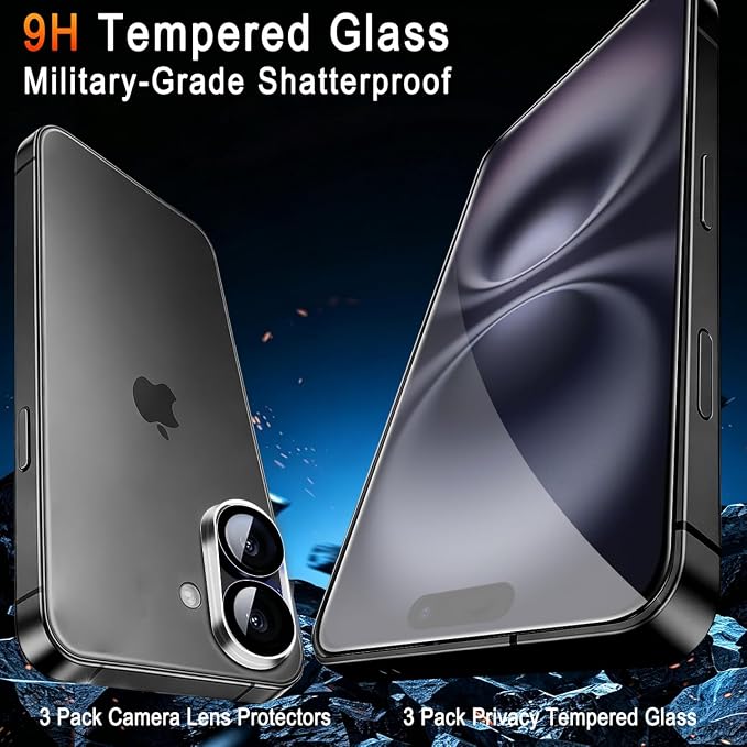 TZGZT 3 Pack Screen Protector for iPhone 16, Tempered Glass, Case Friendly | 9H+ Hardness, Military Grade Shatterproof, Anti-Scratch, HD, Easy Installation, Bubble Free, Include Camera Lens Protectors - Image 2
