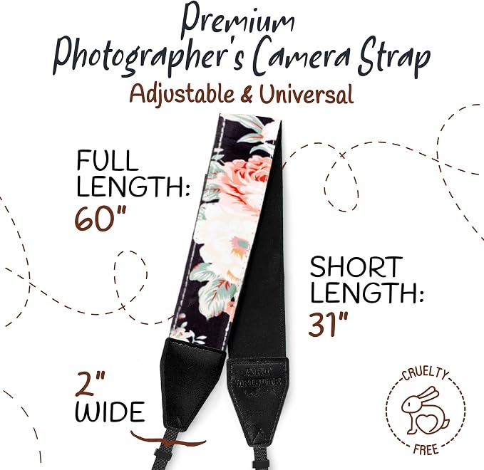 Art Tribute Camera Strap - Shoulder, Crossbody & Neck Camera Strap for Photographers, Fits All Cameras, Canon Nikon Sony Fujifilm, Padded Strap W/Quick Release, Embroidered Cotton & Leather Ends - Image 5