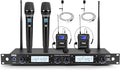 Pyle 4 Channel UHF Wireless Microphone System with 2 Handheld Mics, 2 Lavalier 2 Headsets & Beltpack Transmitters, 300ft Range, Rack Mount Receiver for Church, Meetings, DJ & PA Systems by PyleUSA