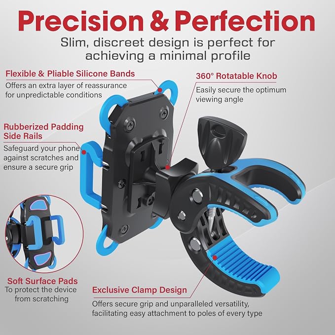 Crescendo CR-30 SlimClip Mic Stand Phone Holder, iPhone Clamp Mount, Pole Phone Mount, Microphone, Music or Drum Stand, Mic/Phone Clip - for iPhone, Samsung Galaxy, Pixel, Any Smartphone (Blue) - Image 4