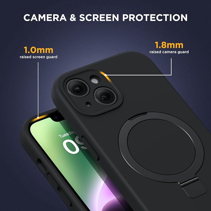 Miracase Silicone & Magnetic for iPhone 14 Case with Stand, Midnight Black | Compatible with MagSafe, Soft Microfiber Lining, Premium Silicone Cover Shockproof Drop Protection Phone Case for 14 - Image 4