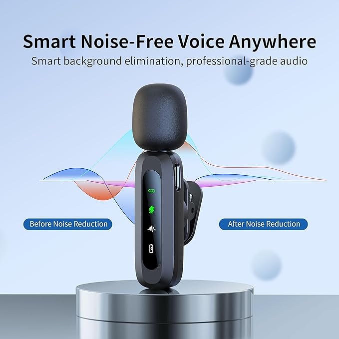 Wireless Mini Microphone for iPhone 15/16/17, iPad, Android, Wireless Lavalier Microphone with Noise Reduction, Portable USB C Lapel Mic for Video Recording, Vlog, Tiktok, YouTube - Image 2
