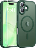 FNTCASE for iPhone 16 Case, Fit for Magsafe, Screen Protector, Green | Full Camera Protection, Translucent Matte, 14FT Military Grade Drop Proof, Shockproof Protective Phone Cover by FNTCASE