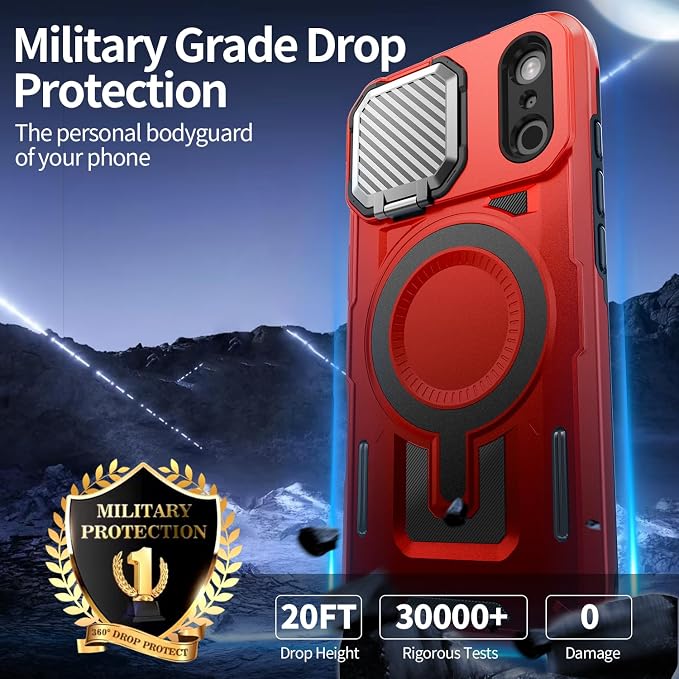 Camera Stand Case for iPhone 17 Pro, [Compatible with MagSafe] [Lens Cover] 2025 Version Military Grade Protective Soft Case for iPhone 17 Pro 6.3 inch Men Women, Red - Image 4