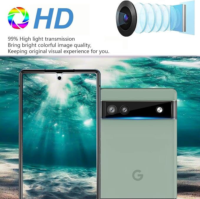 [3+3 Pack] Glass Screen Protector for Google Pixel 6a 5G, 9H Tempered Glass, Fingerprint Compatible,HD Clear Case Friendly Anti Scratch - Image 6