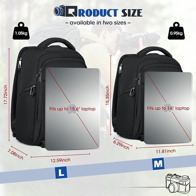 RAINSMORE Camera Backpack Camera Bag for Photographer DSLR SLR Mirrorless Camera Cases with Waterproof Rain Cover & Laptop Compartment Fit 15.6 Inch Laptop,Anti Theft Travel photography backpack,Black - Image 9