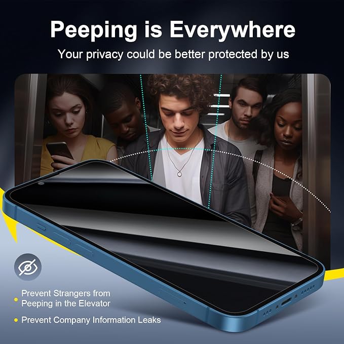 NEW'C 3x Privacy for iPhone 13 Screen Protector (6.1 inches)+ 3x Camera Lens Protector, Sensor Protection, Case Friendly Tempered Glass Film + Dust Plug- Enhanced Privacy Angle of 28 Degrees - Image 4