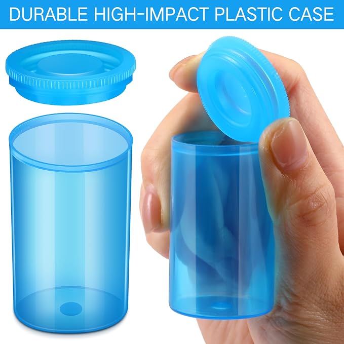 30 Pack Plastic Film Canisters Holder with Lids 35mm Empty Camera Reel Containers Blue Small Storage Bottles for Pills Beads Coins Vitamins Art Supplies Science Experiments Classroom Craft Projects - Image 4