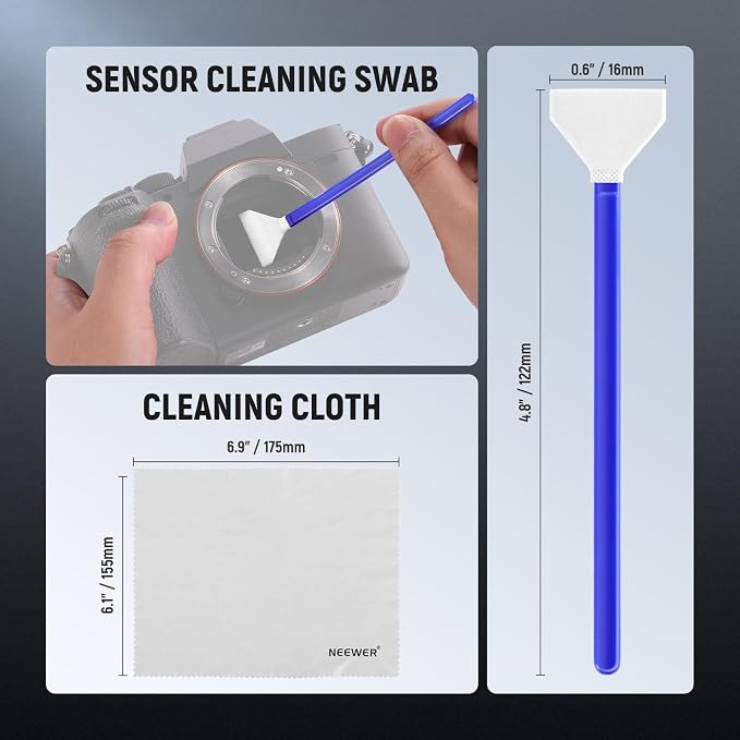 NEEWER 12 in 1 Camera Lens Cleaning Kit for DSLR Cameras, Electronics, Phones, Tablets, 10x Cleaning Swab for 16mm APS-C Sensor + 1x Cleaner Spray + 1x Cloth, HM-47 - Image 4