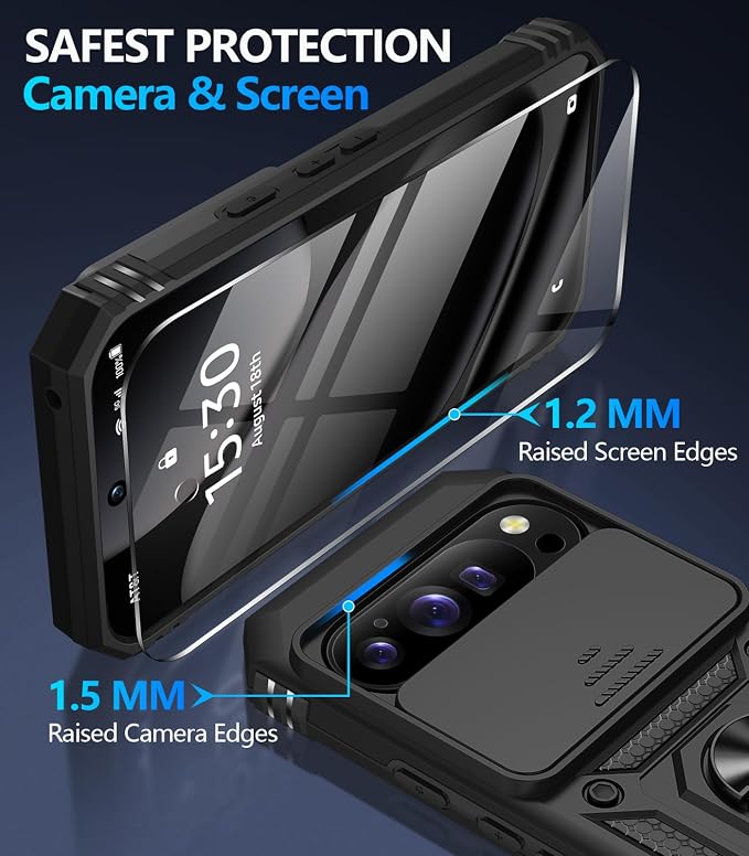 Taisairu for Google Pixel 10 Case/Pixel 10 Pro Case with Screen Protector & Slide Camera Lens Cover,Built-in Ring Stand Protective Phone Case for Pixel 10 Case/Google Pixel 10 Pro Case (Black) - Image 7
