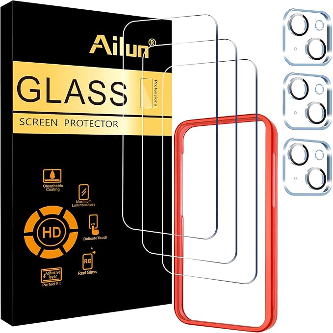 Ailun Screen Protector + Camera Lens Protector for iPhone 15, 3+3 Pack | 6.1 inch,Tempered Glass Film, Case Friendly, Installation Frame, HD by Ailun