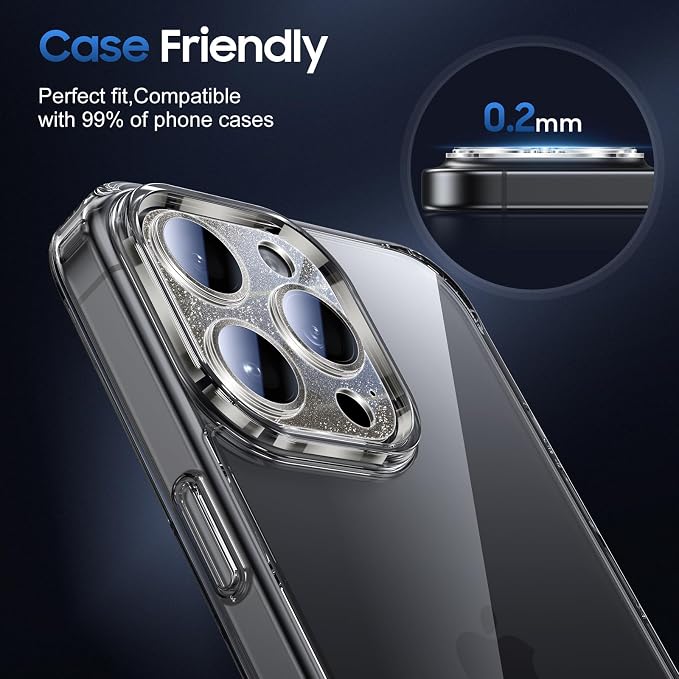 UniqueMe for 3 Pack iPhone 16 Pro/16 Pro Max Camera Lens Protector - Black | Drop Protection, Case Friendly, 9H Tempered Glass, Camera Cover Screen, Update New Version - Image 6