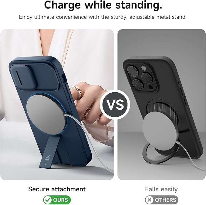 SURITCH for iPhone 12/12 Pro Case with Magnetic Camera Slide Cover and Adjustable Kickstand, Compatible with MagSafe, Shockproof Bumper Case Slim Protective Cover for iPhone 12/12 Pro 6.1 Inch, Blue - Image 5