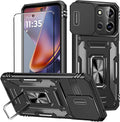 for Moto G 2025 Case with Screen Protector and with Camera Cover, 360°Military Grade Rotatable Kickstand (Heavy Duty) Shockproof Protective, Case for Moto G 2025 Black by Aozuoton