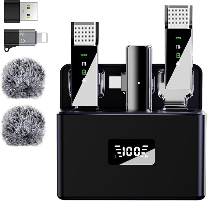 Pro Wireless Lavalier Lapel Microphone System for iPhone Android Phone PC Laptop with USB C/Lightning, 48KHz 24Bit, 30H Battery, Reverb, Noise Cancelling for Video Recording Podcast Stream Vlog by ZERFUN