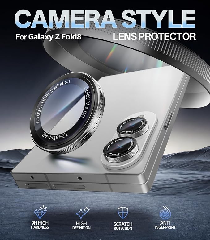 HelloDeere for Samsung Galaxy Z Fold 8 Camera Lens Protector, Military-Grade 9H+ Tempered Glass with AR Optical Tech HD Anti-Glare Anti-Scratch Metal Individual Ring Easy Install Case Friendly, Silver - Image 2