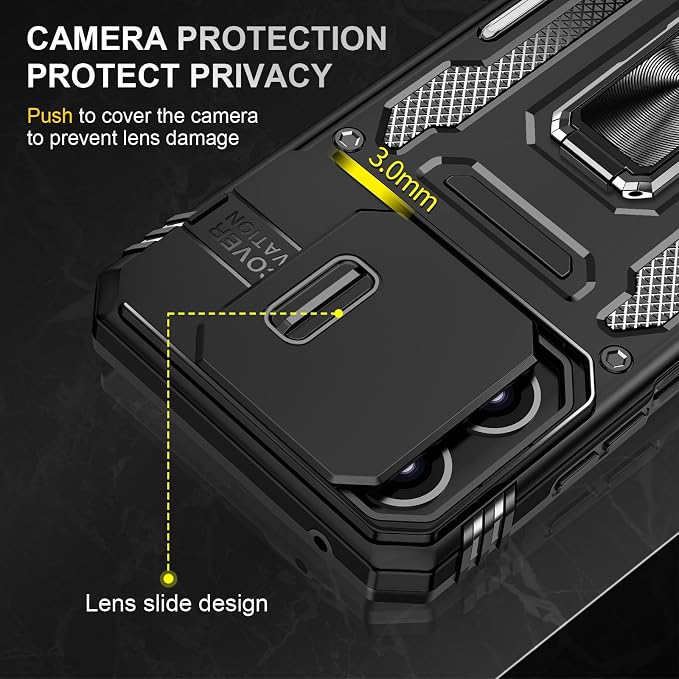 for Moto G 2025 Case with Screen Protector and with Camera Cover, 360°Military Grade Rotatable Kickstand (Heavy Duty) Shockproof Protective, Case for Moto G 2025 Black - Image 6