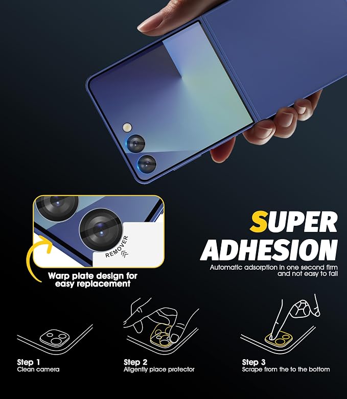 (2 Sets) Orzero Camera Lens Protector for Samsung Galaxy Z Flip 7/7 FE, [EZ Install] [Case-Friendly] 9H Tempered Glass Alloy Metal Ring Lens Cover, Military-Grade Shockproof, HD Clarity Anti-Glare (Blue) - Image 6
