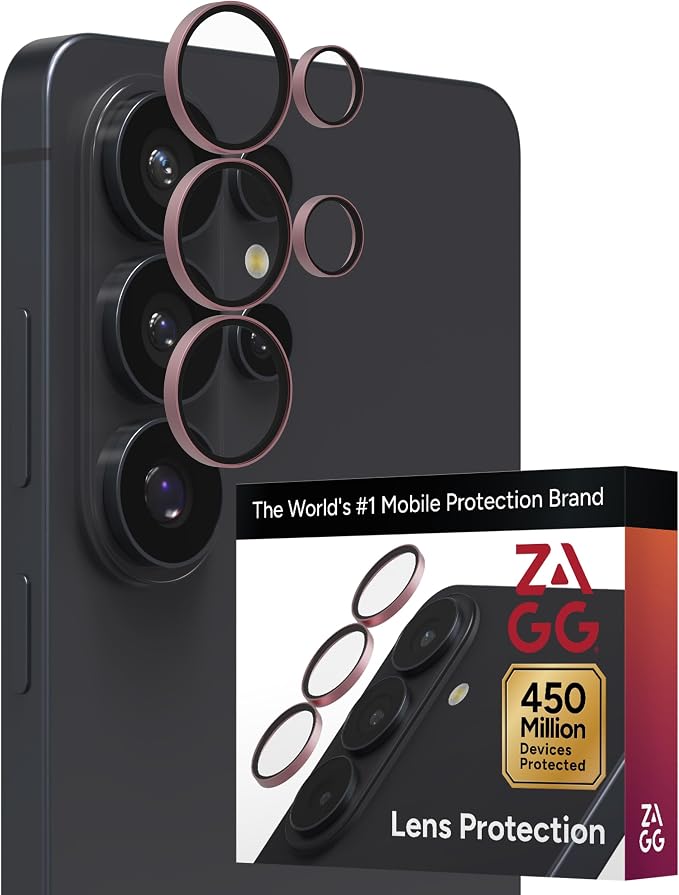 ZAGG Glass Elite Samsung Galaxy S26 Ultra Camera Lens Protector - Pink, Anti-Reflective, 5X Stronger Impact & Scratch Resistant Aluminosilicate Glass - Easy Installation, Smudge-Free Surface by Unknown
