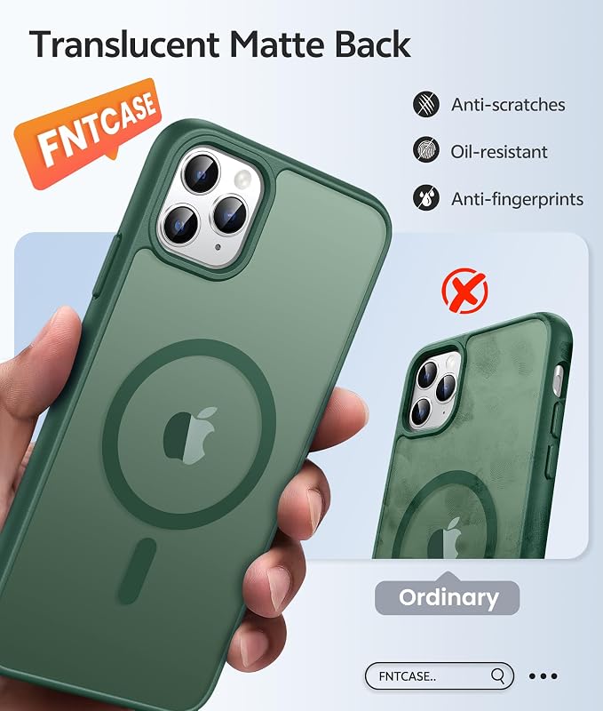 FNTCASE for iPhone 11 Pro Case, Fit for Magsafe, Translucent Matte Back | Magnetic Phone Cases, 14FT Military Grade Drop Protection, Shockproof Bumper, Slim Protective Cover, Green - Image 6