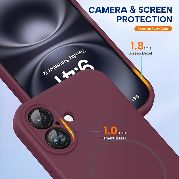 Miracase Silicone & Magnetic for iPhone 16 Case, Wine Red | Compatible with MagSafe, Anti-Scratch Microfiber Lining, Liquid Silicone Case Shockproof Drop Protection Phone Case for 16 - Image 4