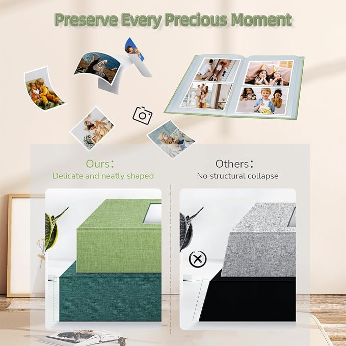 popotop Photo Album 4x6-200 Photos Photo Books with 200 Horizontal Pockets,Linen Cover Albums for Family Wedding Anniversary Baby Vacation Pictures - Image 5