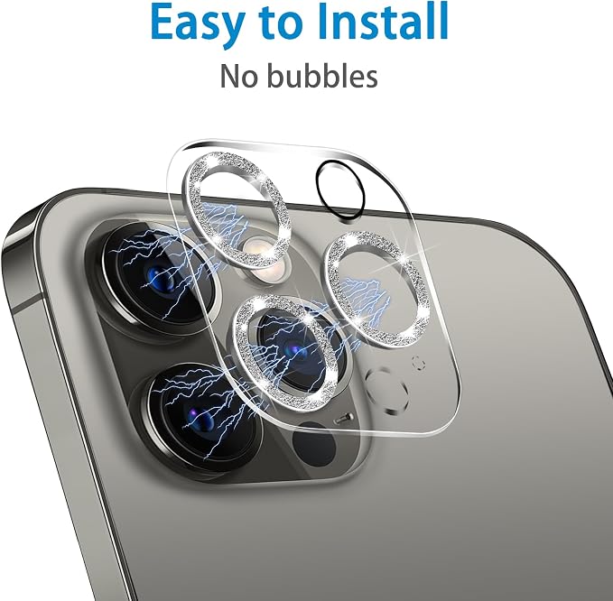 Dengduoduo 3 Pack Tempered Glass Camera Lens Protector for iPhone 12 Pro Max 6.7" Bling Glitter Sparkle, Ultra HD, 9H Hardness, Anti-Scratch, Case Friendly, Easy to Install [No Affect on Night Shots] - Image 6