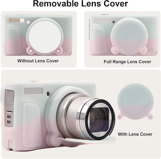 BOVKE Silicone Camera Case for Canon PowerShot SX740 / SX730 Digital Camera, SX740 HS Soft Protective Case Cover Rubber Camera Slim Fit Sleeve with Removable Lens Cover, Jelly Pink Green - Image 4