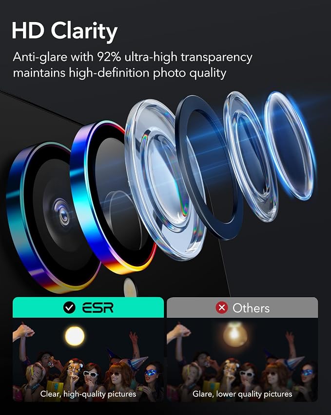 ESR for Samsung Galaxy S25 Ultra Camera Lens Protector, 1 Pack, Chromatic | Individual Camera Cover, 9H Tempered Glass, Original Camera Clarity, Scratch-Resistant, Case Friendly - Image 5