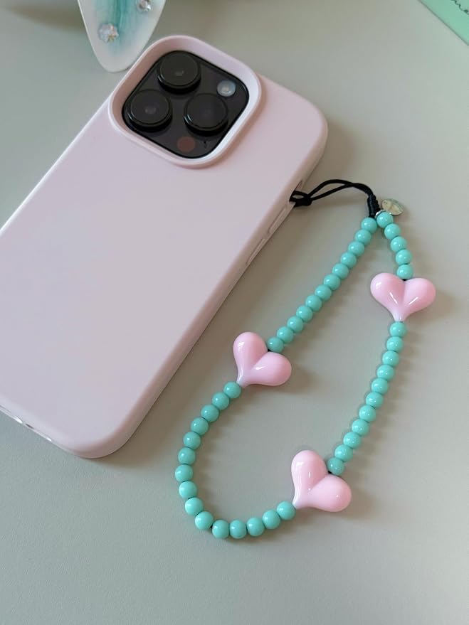 Drawwind Phone Charm Beaded Wristlet Strap Universal Cell Phone Lanyard Cute Bracelet Wrist Strap Beaded Chain String Handmade Accessories for Case Camera Bags (Love Hearts) - Image 6