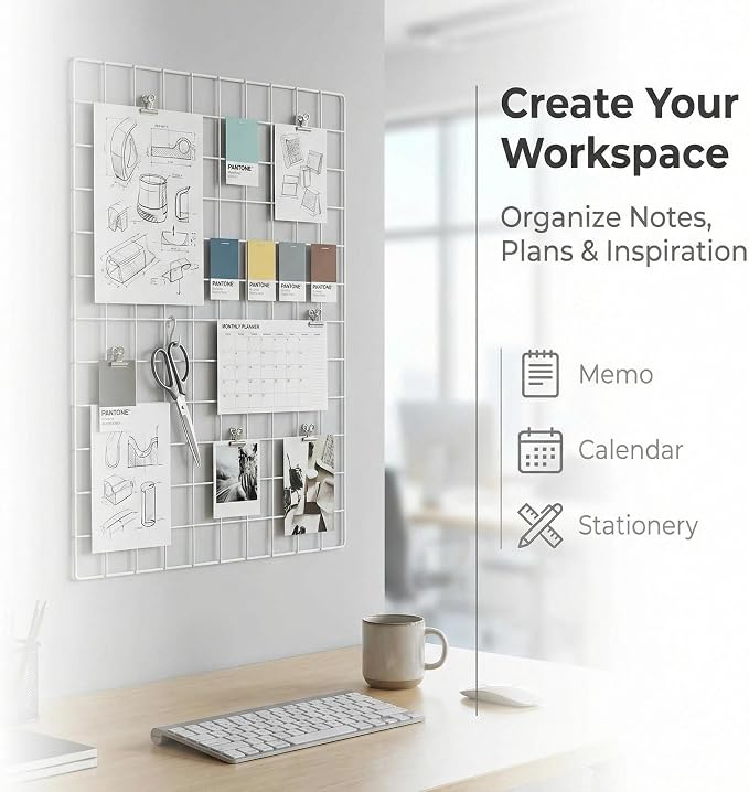 Kaforise Wire Wall Grid Panel, Multifunction Painted Photo Hanging Display and Wall Storage Organizer, Pack of 2, Size 25.6" x 17.7" White - Image 7