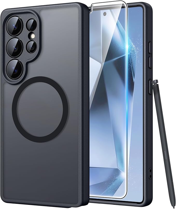 FNTCASE for Samsung Galaxy S24 Ultra Case, Compatible with Magsafe Black | Screen Protector, Full Camera Protection, Translucent Matte, 14FT Military Grade Drop Proof, Protective Phone Cover by FNTCASE