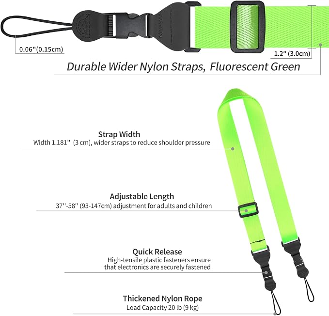 FIEIL Nylon iPad Strap, Adjustable Camera Neck Strap, Comfortable Shoulder Strap for iPad, Cellphone Tablet, Camera, Laptop, Binocular, Luggage Bag(Fluorescent Green Universal Neck Lanyard) - Image 6