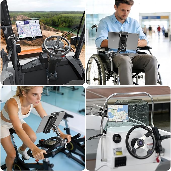 elitehood Universal iPad Mount Clamp, Metal Clip On Tablet Holder for Mic | Dual Adjustable Ball Head, Aluminum iPad Holder for Mic Stand, iPad Pole Mount for Drum Mic Yoke Boat Wheelchair Stroller - Image 7
