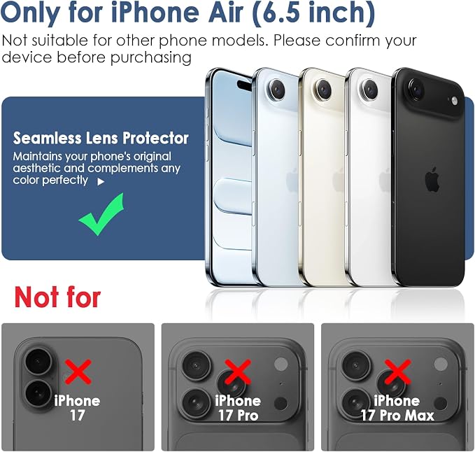 FanTEK Camera Lens Protector Compatible with iPhone 17 Air, 9H Tempered Glass Camera Screen Cover, Ultra HD Clear Acrylic Full Coverage Guard, Case Friendly - Image 2