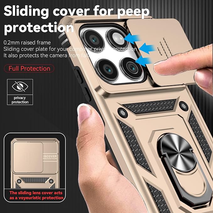 SunStory Compatible with Motorola Moto Edge 2025 Case with HD Screen Protector & Slide Camera Cover & Rotated Ring Kickstand, [Military-Grade] Phone Case for (Golden, Moto Edge 2025) - Image 3