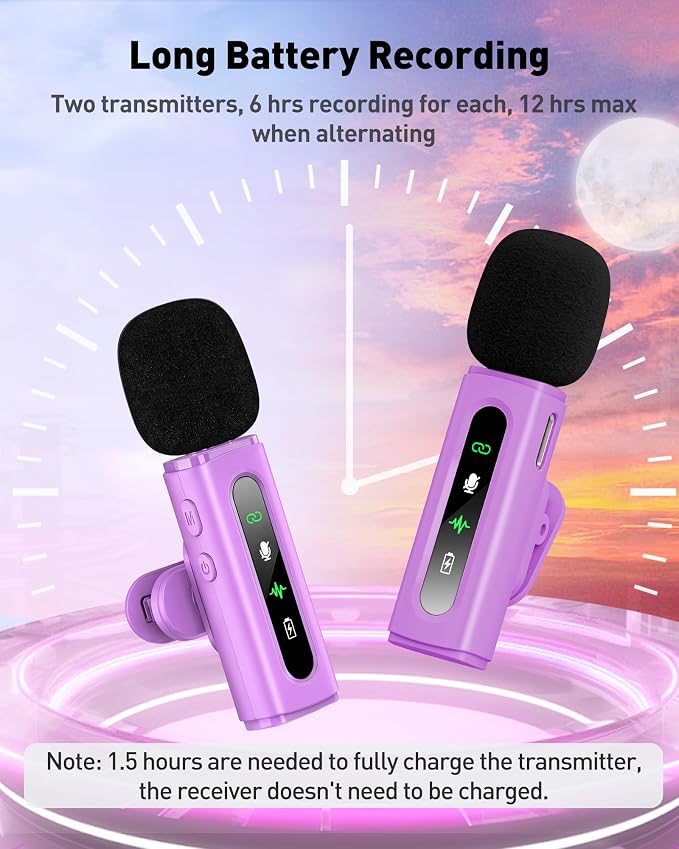 USB C Lavalier Microphone Wireless Mini Mic for Type-C Android Phone/Tablet/PC Video Recording Clip-on Mics with Rotatable Clip&Denoise Recording, Ideal for Vlog Tiktok Youtube Content Creator, Purple - Image 6